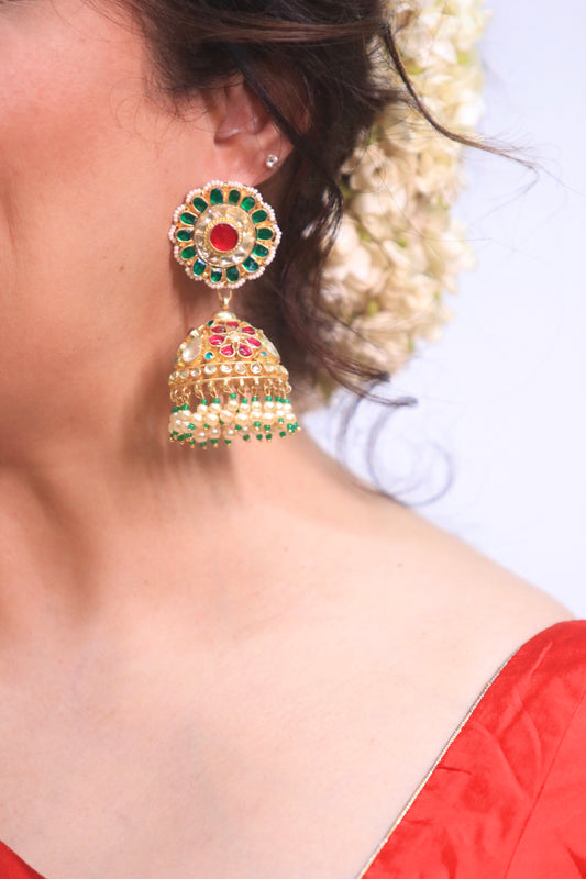 Multi Stone Kundan Jhumka Utsav Earrings
