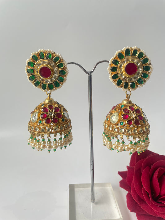 Multi Stone Kundan Jhumka Utsav Earrings