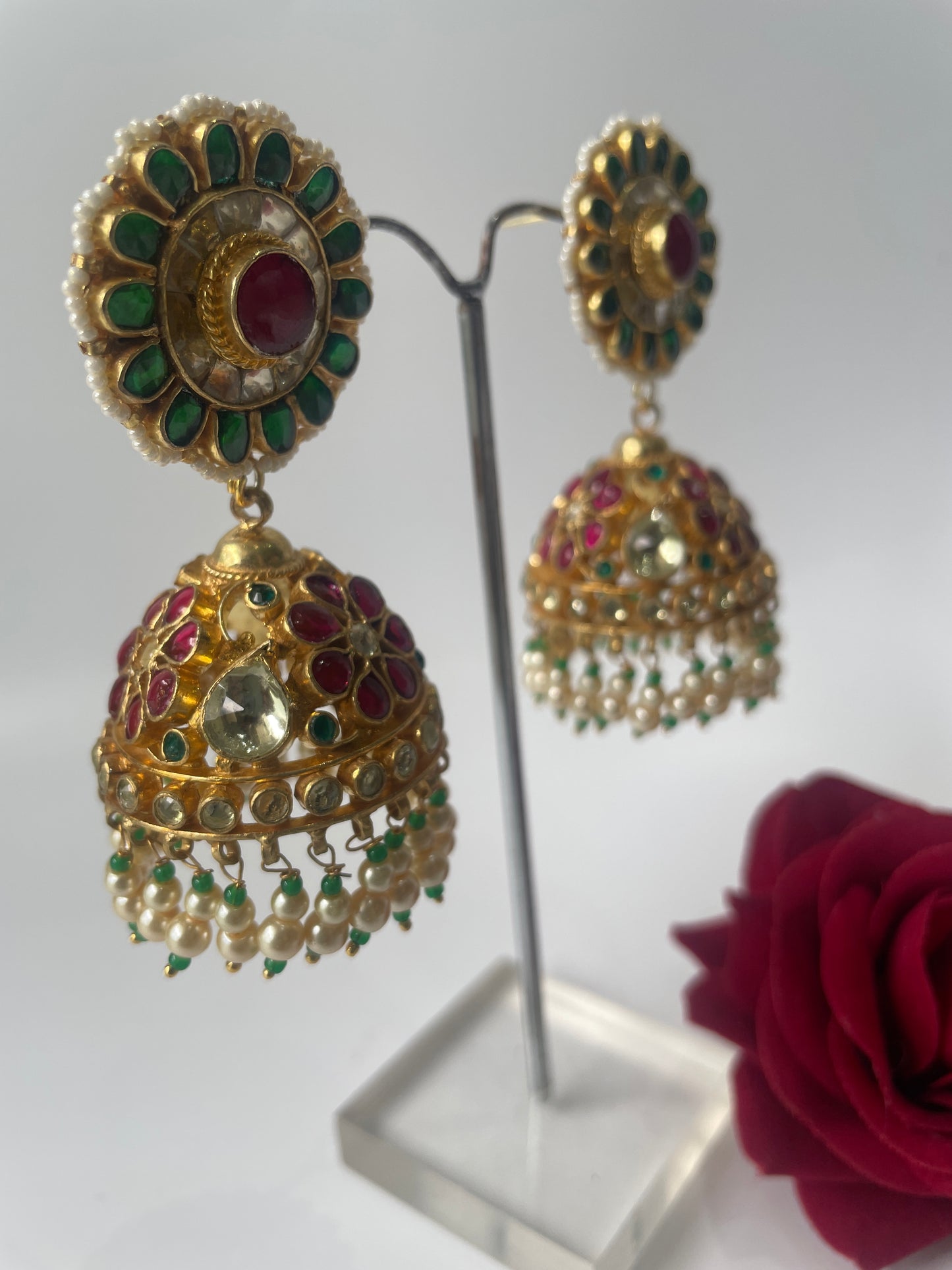 Multi Stone Kundan Jhumka Utsav Earrings
