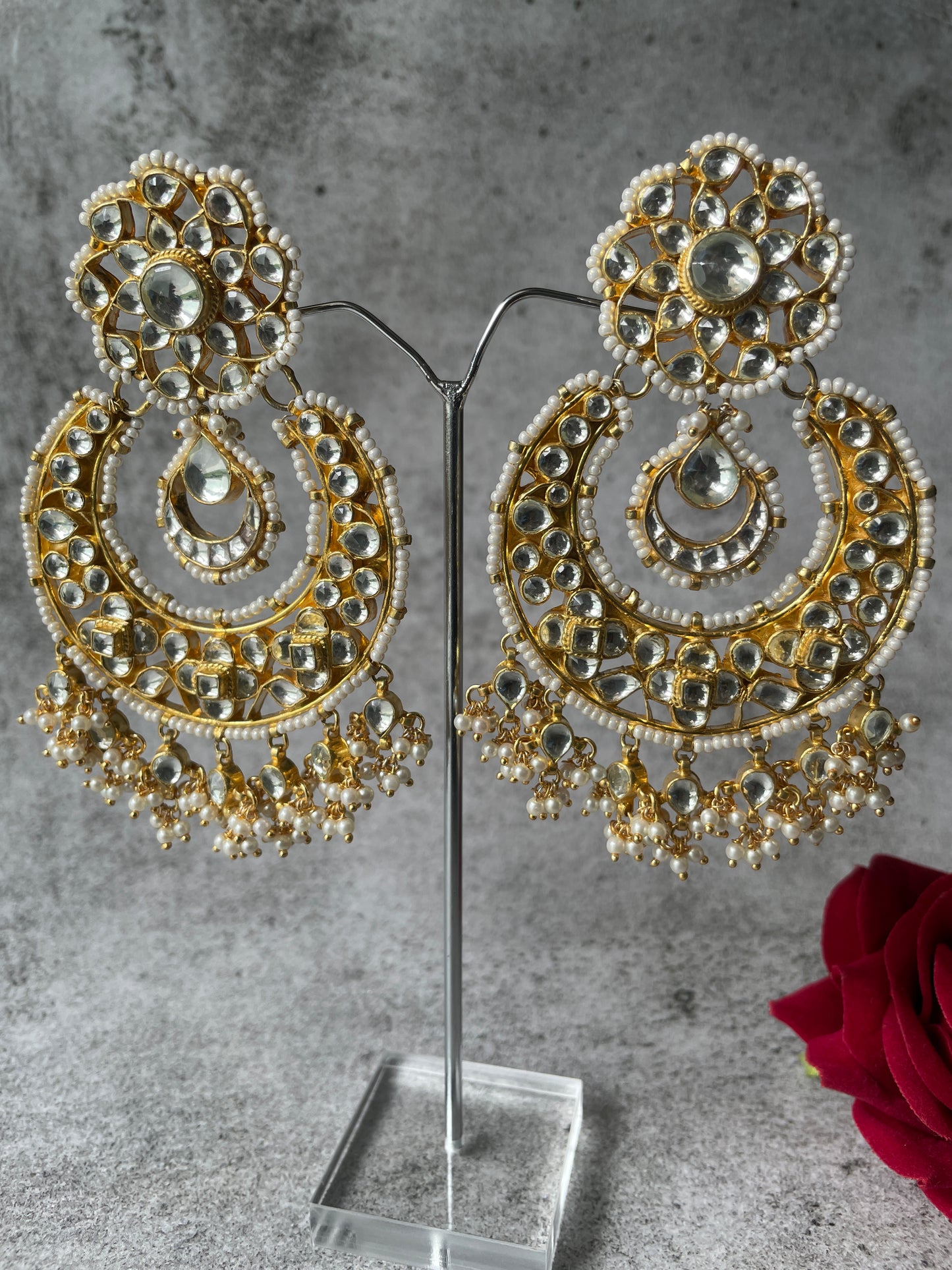 Chunky Utsav Chandbaalis Studded with Kundan and Pearls