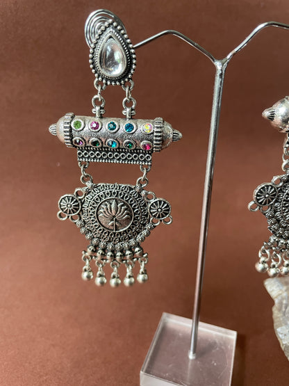 Oxidised Finish Studded Earrings