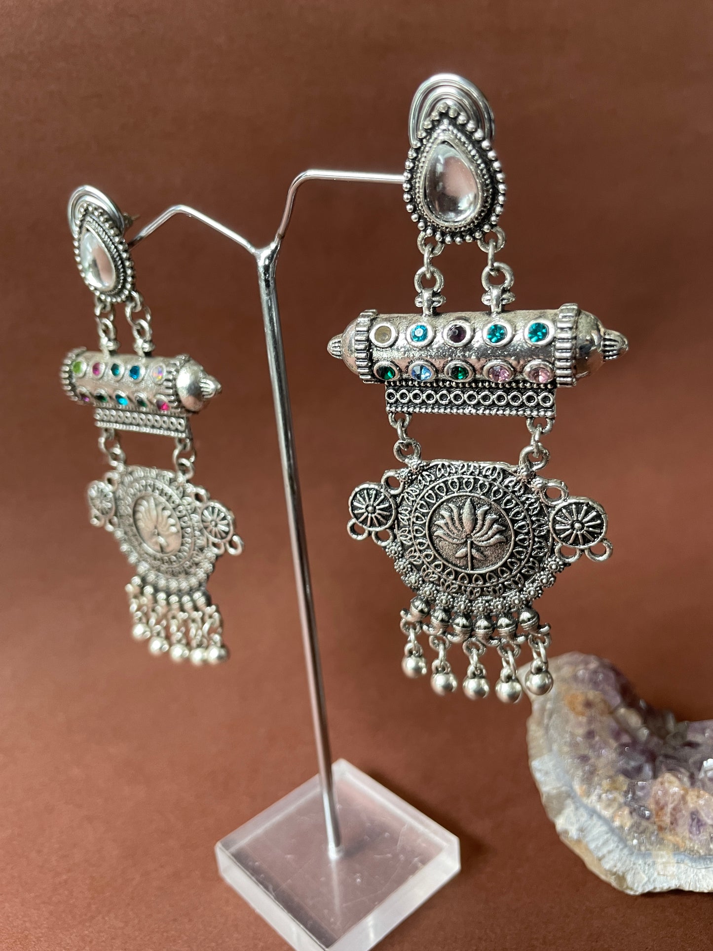 Oxidised Finish Studded Earrings