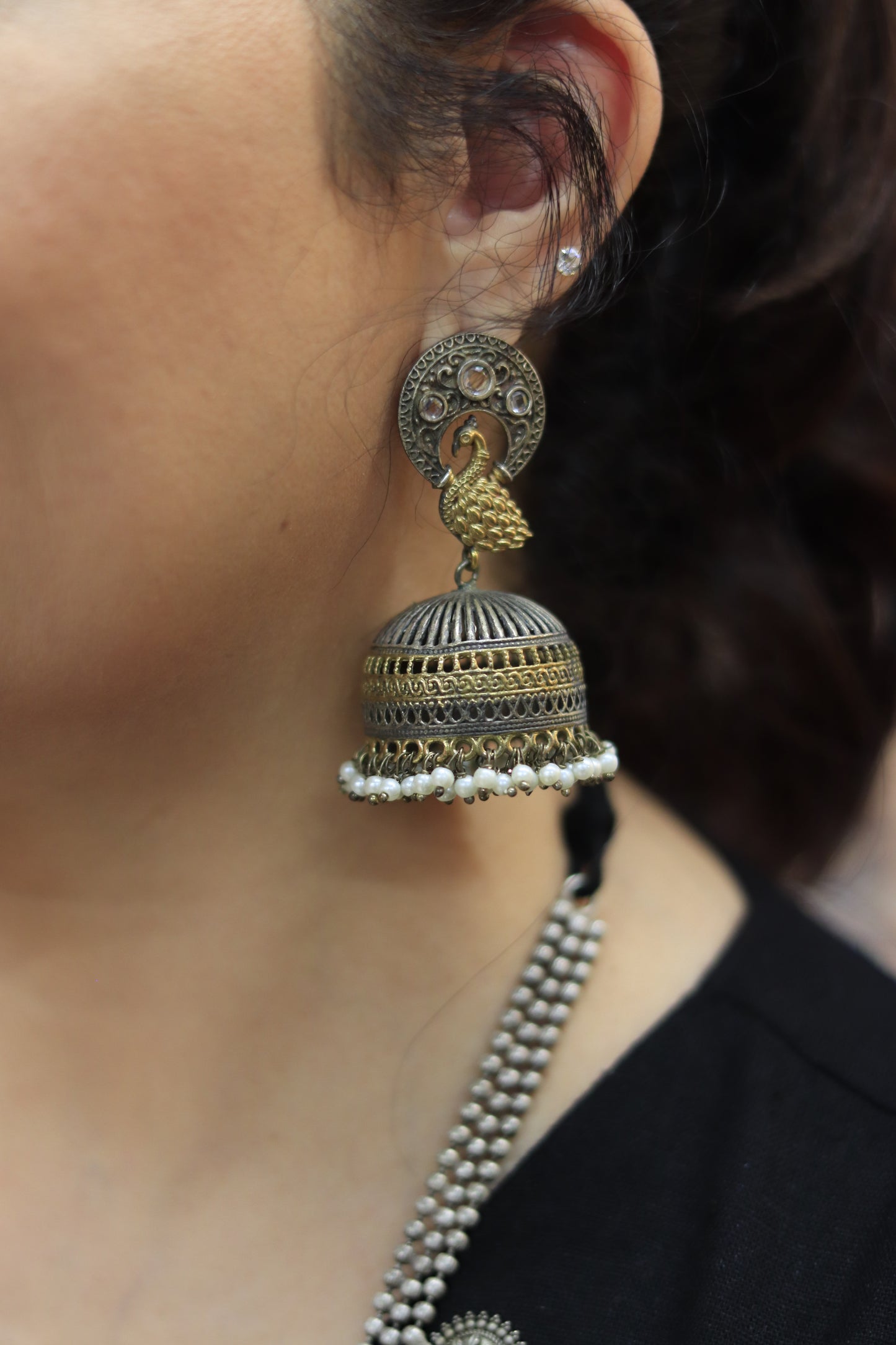 Oxidised and Antique Gold Finish Jhumka Earrings