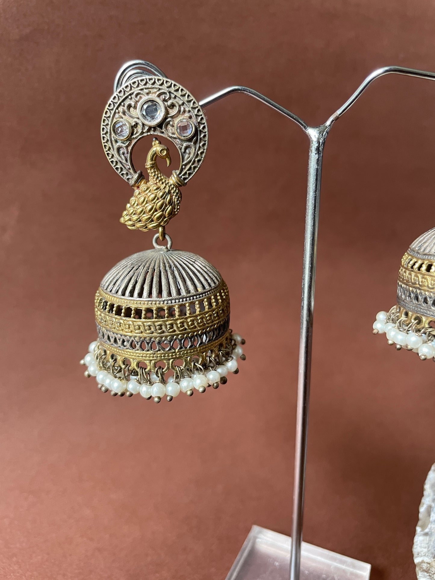 Oxidised and Antique Gold Finish Jhumka Earrings