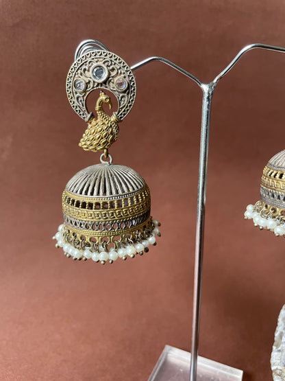 Oxidised and Antique Gold Finish Jhumka Earrings