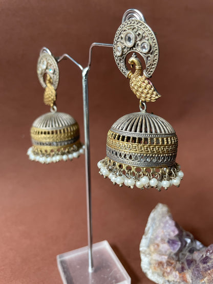 Oxidised and Antique Gold Finish Jhumka Earrings