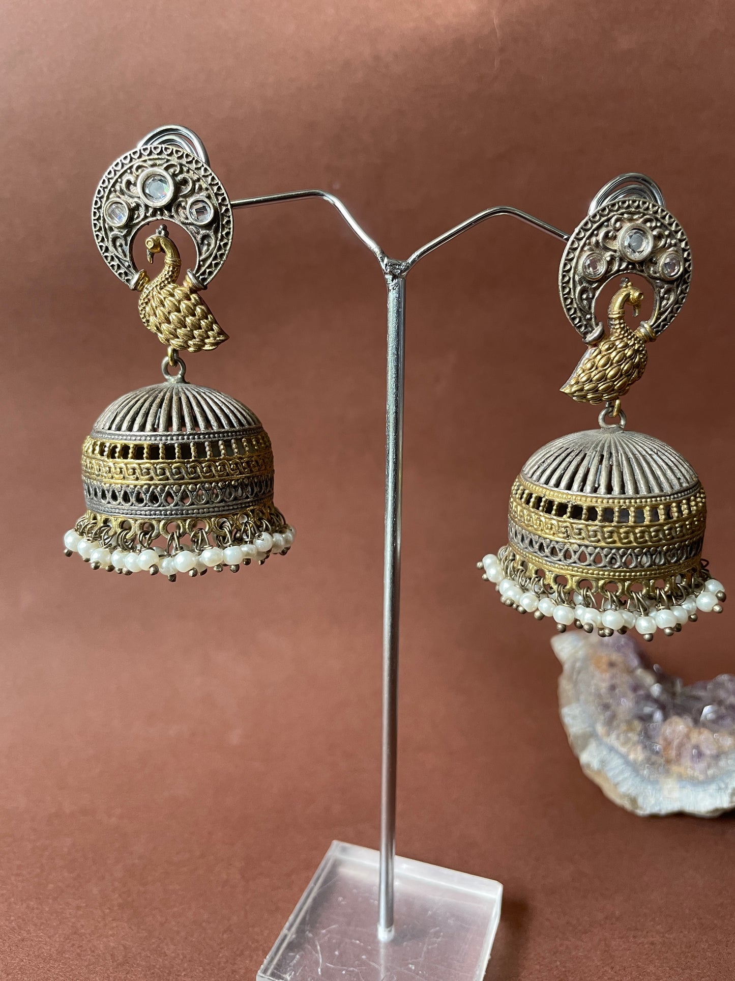 Oxidised and Antique Gold Finish Jhumka Earrings