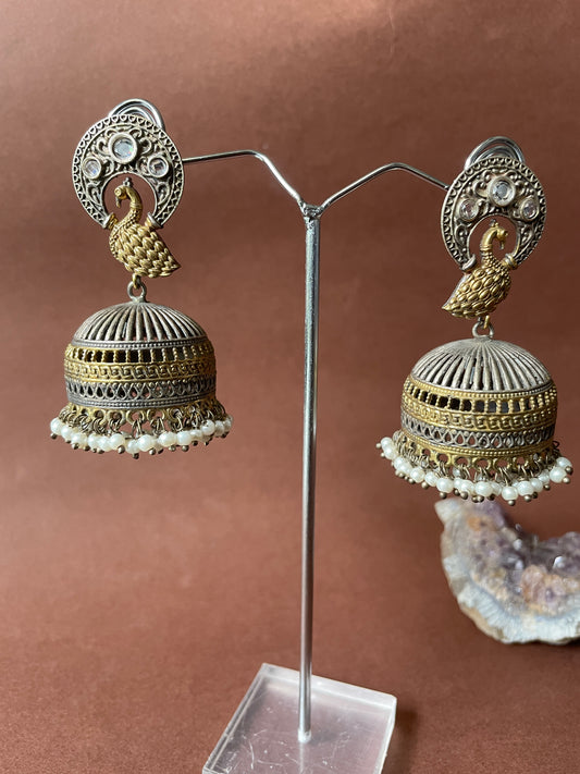 Oxidised and Antique Gold Finish Jhumka Earrings