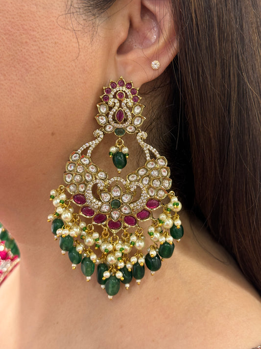 Polki Chaandbaalis with Green Beads
