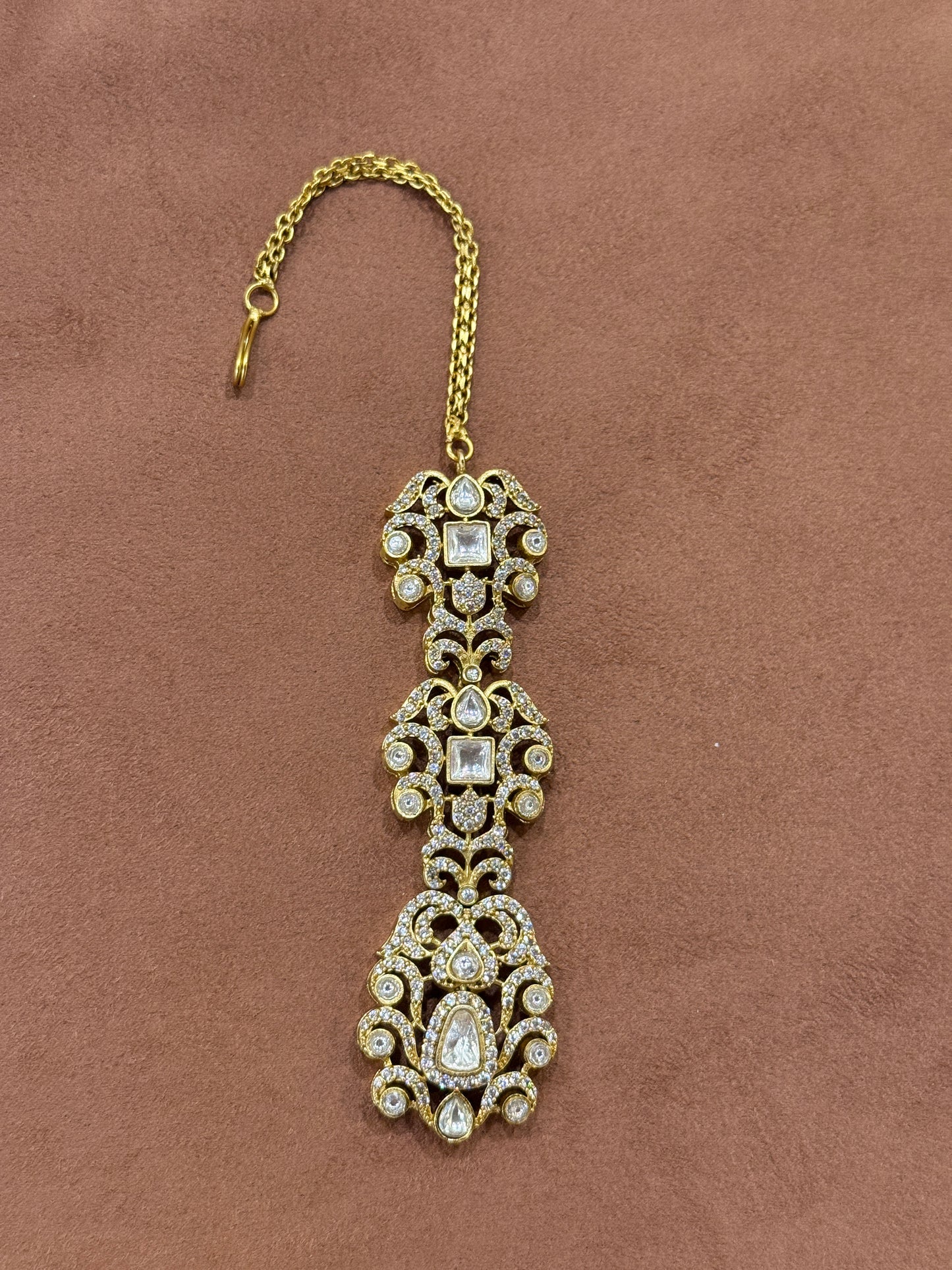 Polki Earrings and Maang Tikka Set with Studded Accents