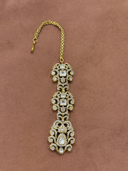Polki Earrings and Maang Tikka Set with Studded Accents