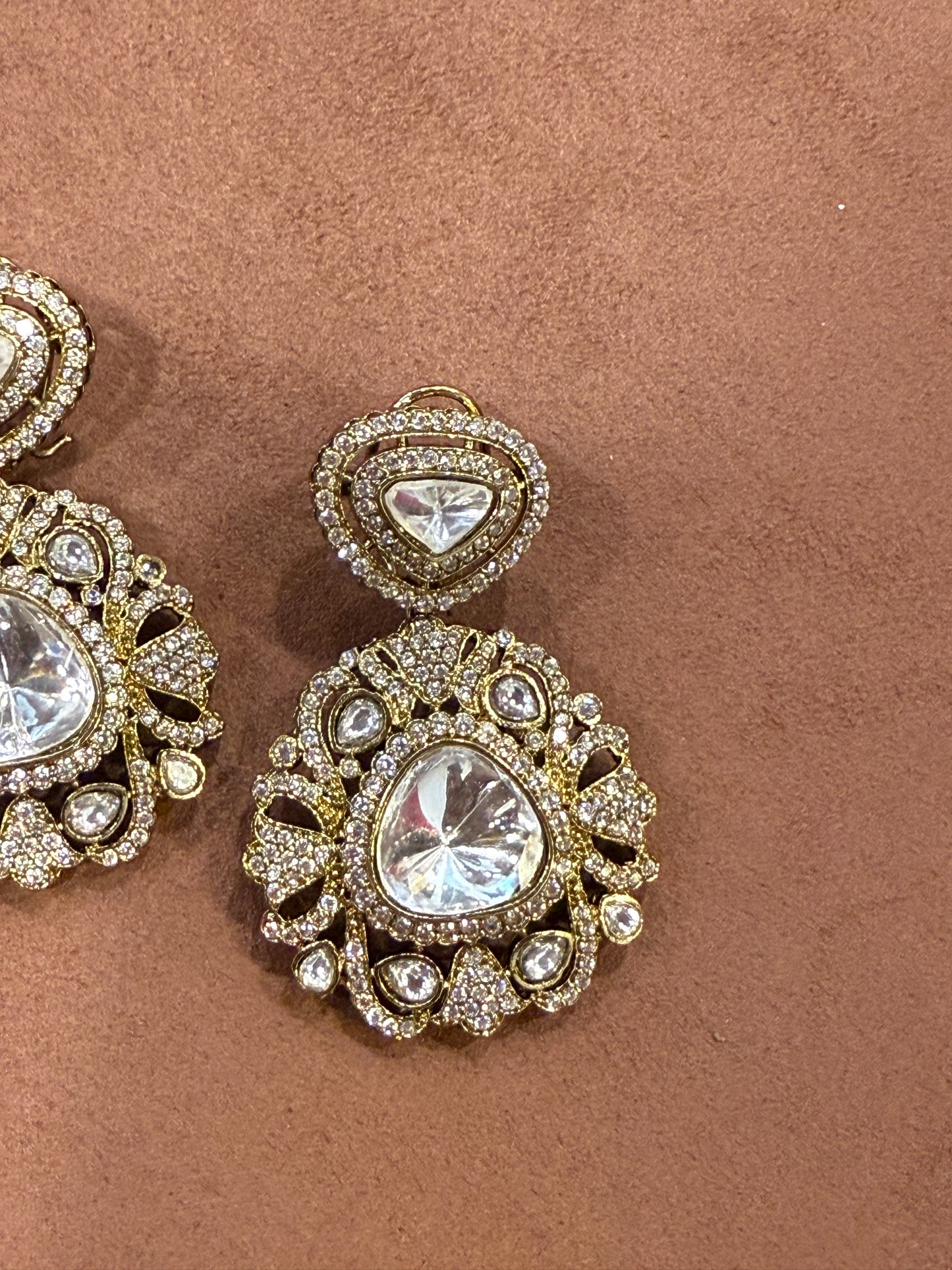 Polki Earrings and Maang Tikka Set with Studded Accents