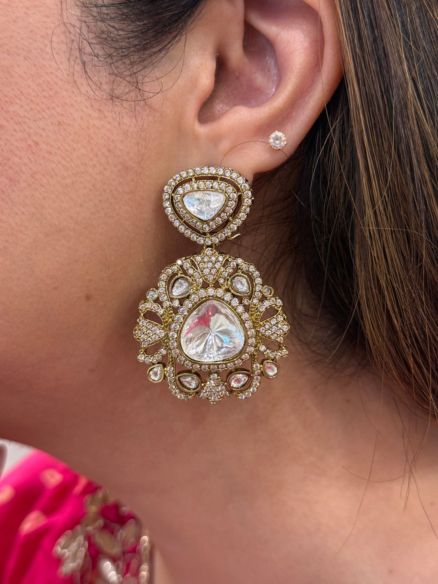 Polki Earrings and Maang Tikka Set with Studded Accents