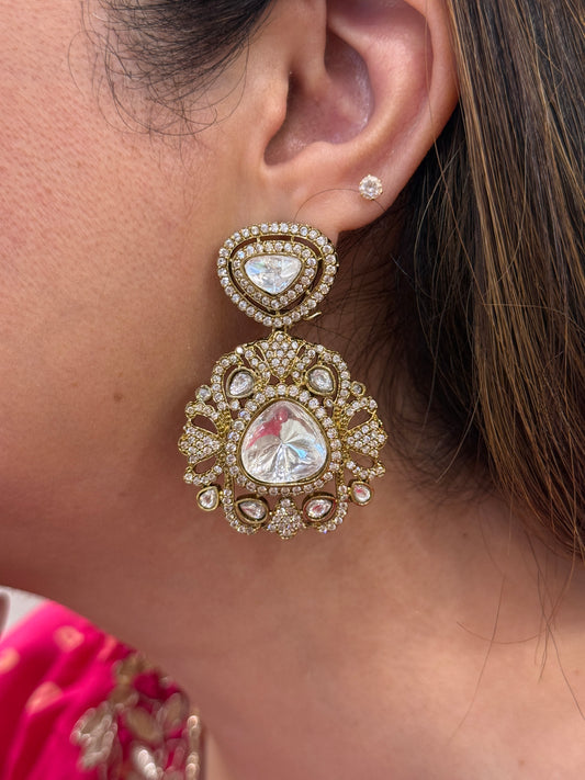 Polki Earrings and Maang Tikka Set with Studded Accents