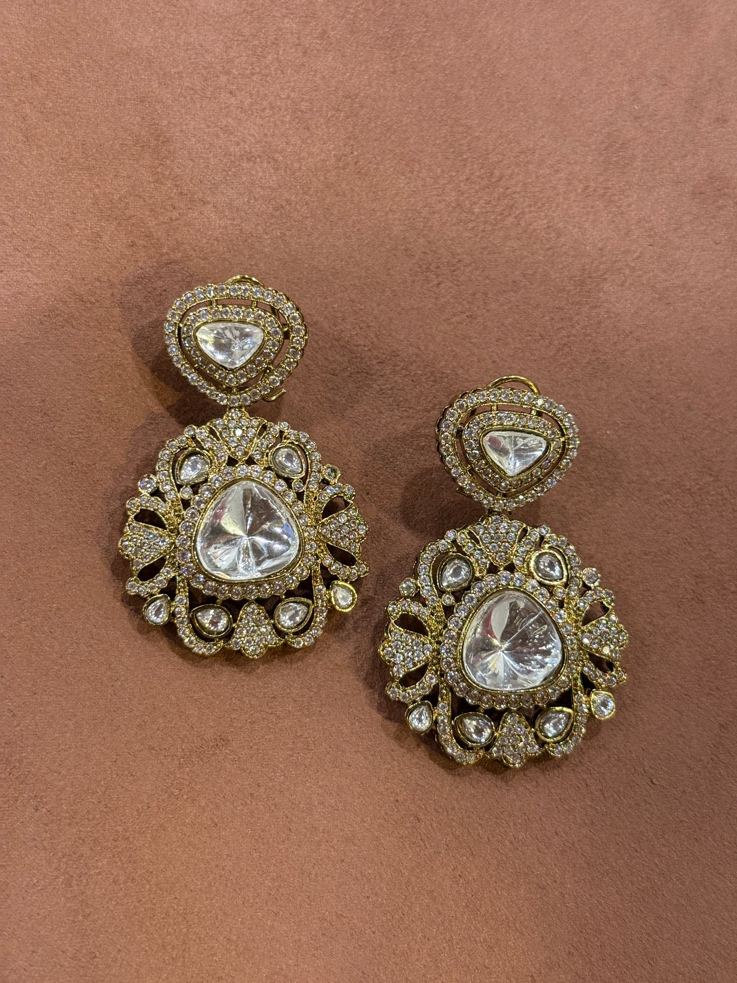 Polki Earrings and Maang Tikka Set with Studded Accents