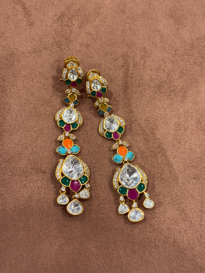 Multi Colored Stone Polki Dangler Earrings