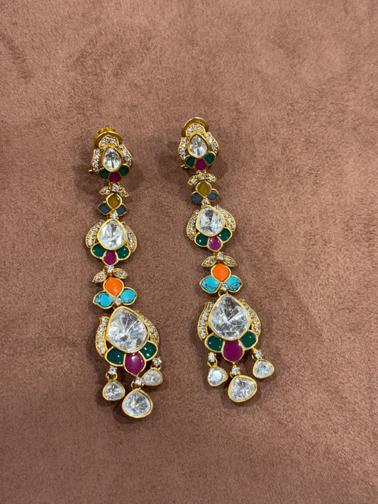 Multi Colored Stone Polki Dangler Earrings