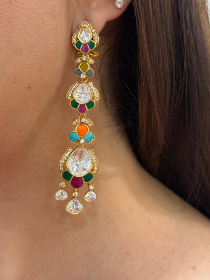 Multi Colored Stone Polki Dangler Earrings
