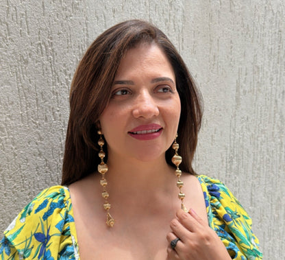 Textured Gold Bead Dangler Earrings