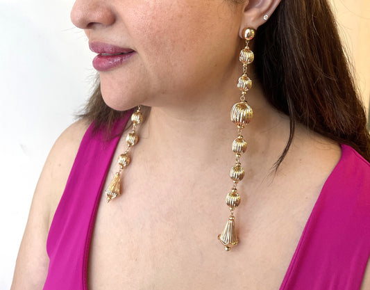 Textured Gold Bead Dangler Earrings