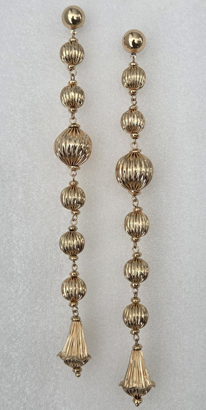 Textured Gold Bead Dangler Earrings