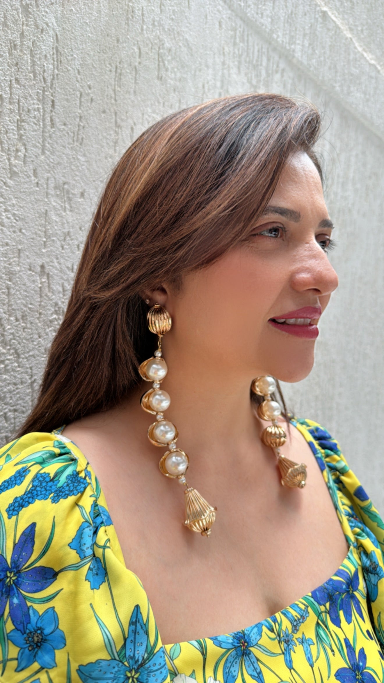 Long and Bold Shell Pearl Dangler Earrings