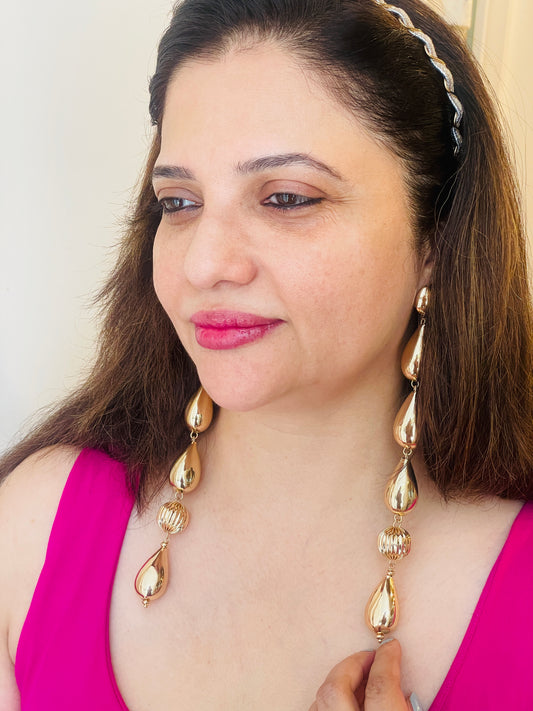 Long Bold Gold Dangler Earrings
