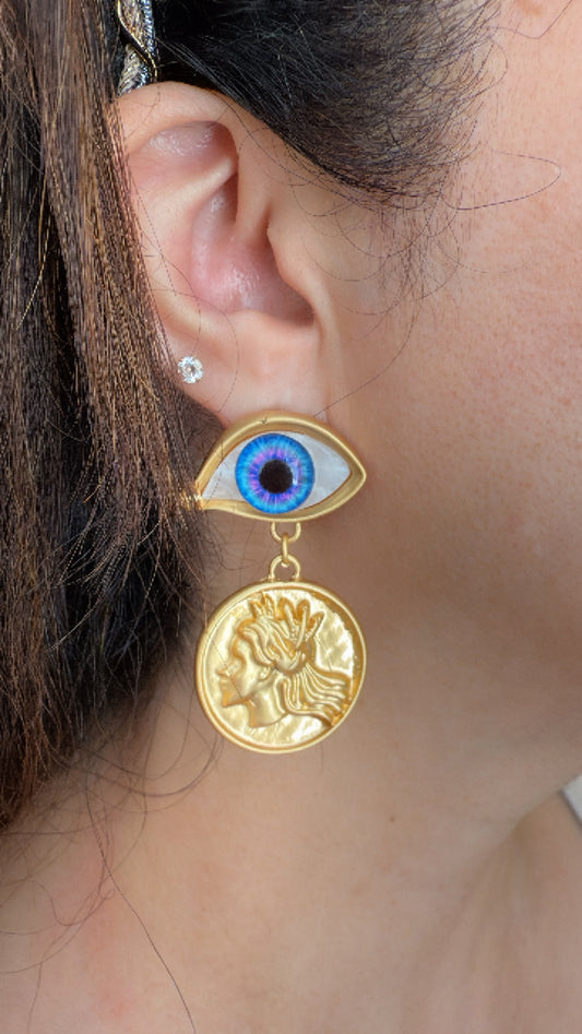 Mismatched Evil Eye Drop Earrings in Organic Shapes
