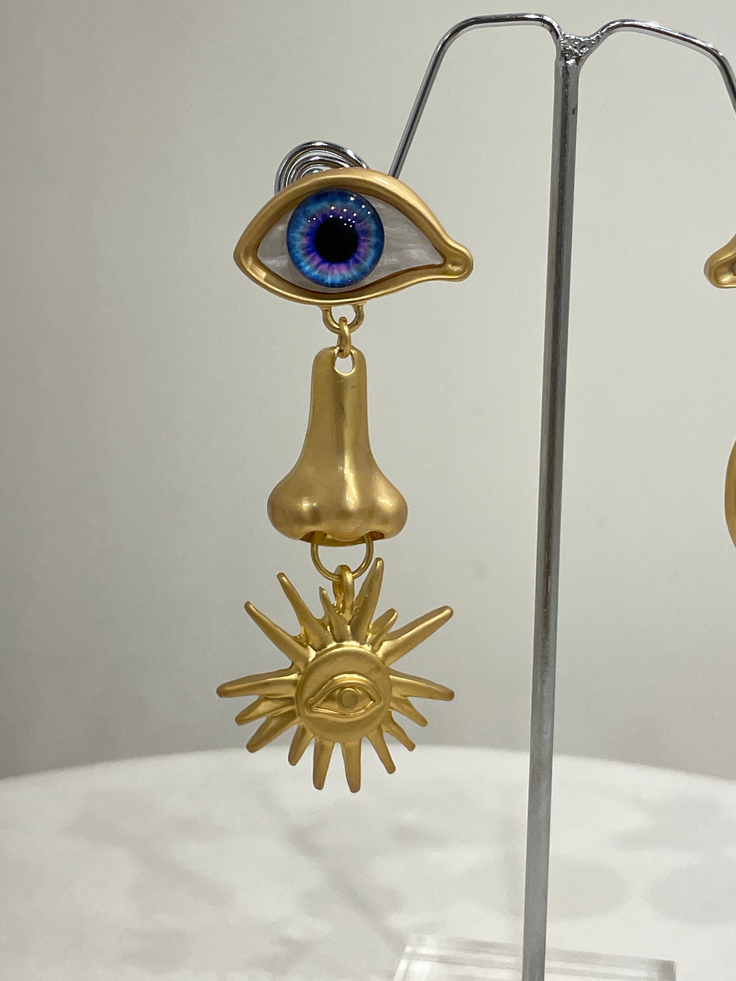 Mismatched Evil Eye Drop Earrings in Organic Shapes