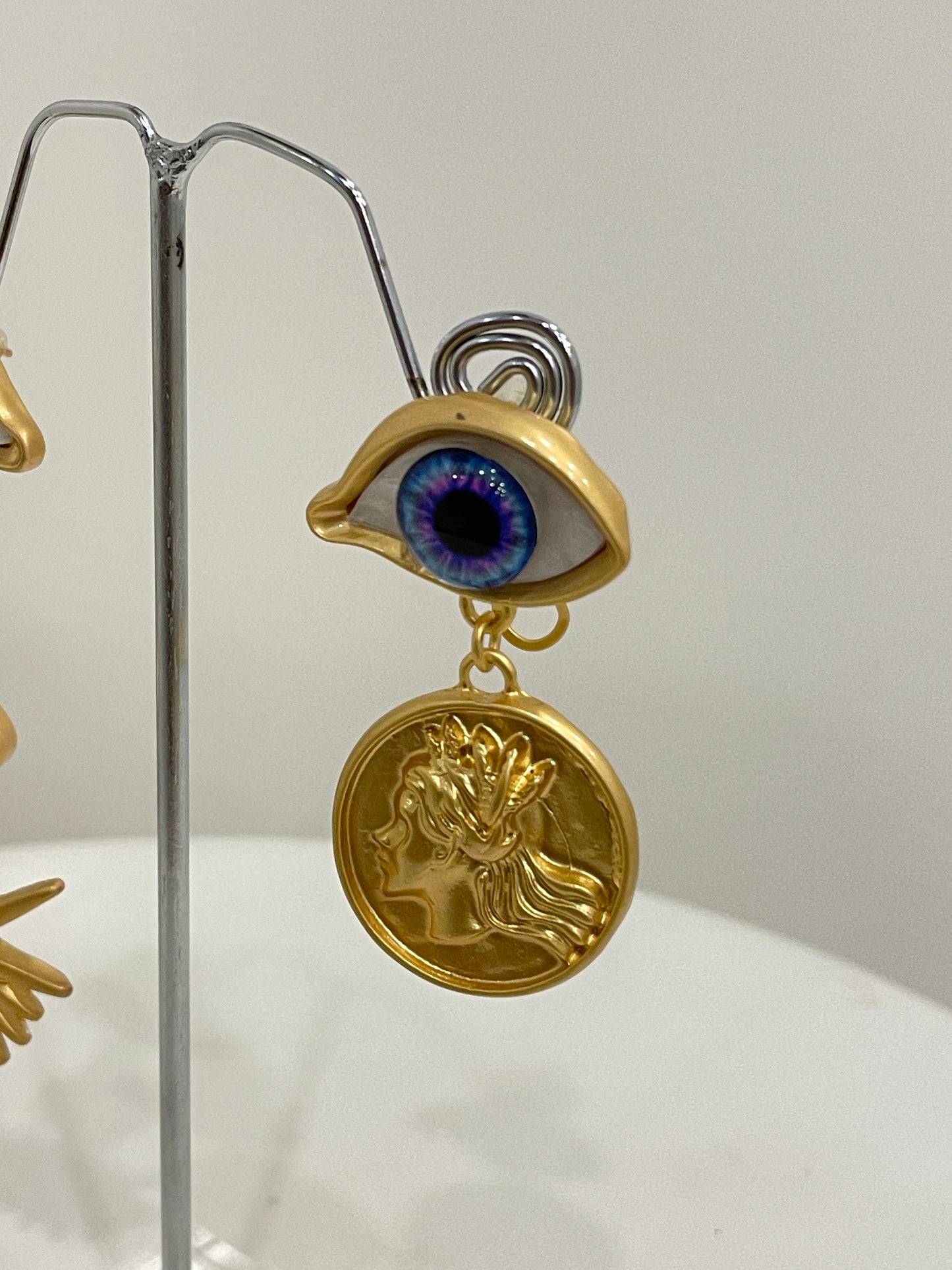 Mismatched Evil Eye Drop Earrings in Organic Shapes