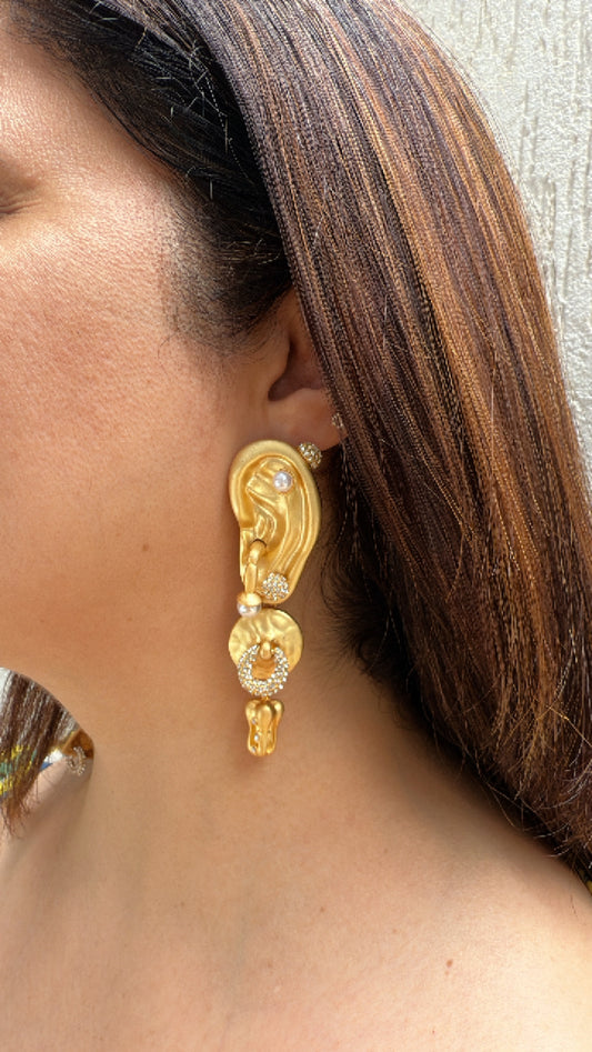 Matte Gold Finished Unique Organic Earrings