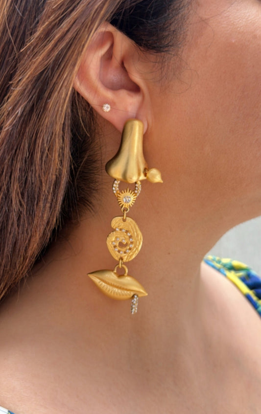 Matte Gold Finished Unique Organic Earrings