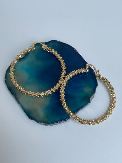 Gold Plated Crackling Textured Hoop Earrings