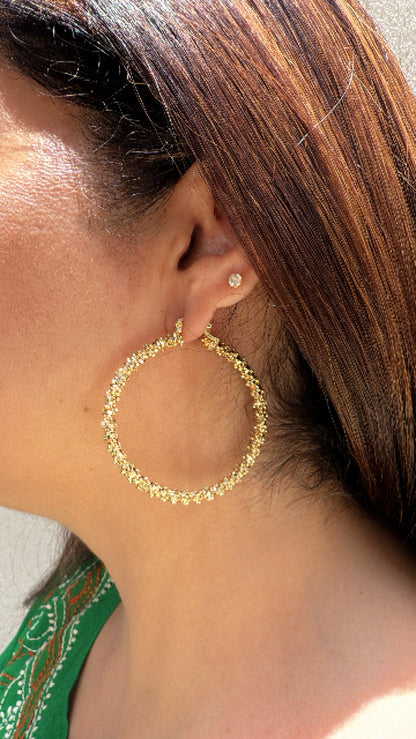 Gold Plated Crackling Textured Hoop Earrings