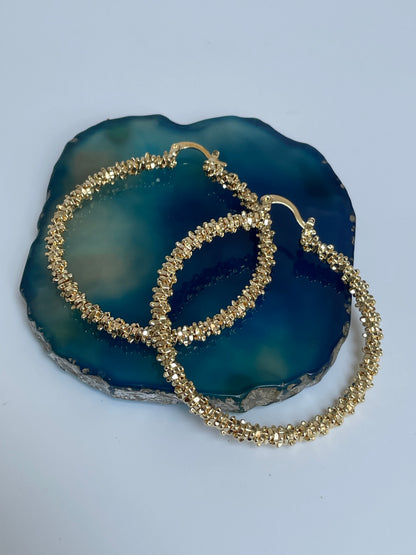 Gold Plated Crackling Textured Hoop Earrings