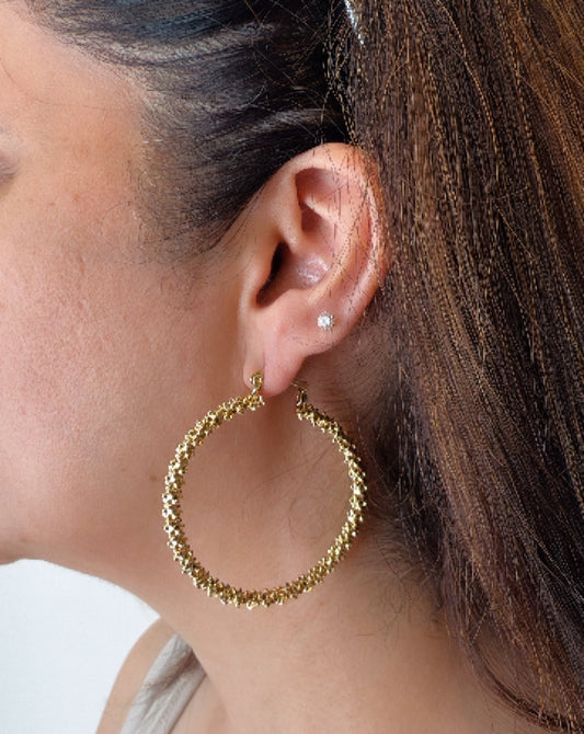 Crackling Metal Ball Hoops in Gold Finish
