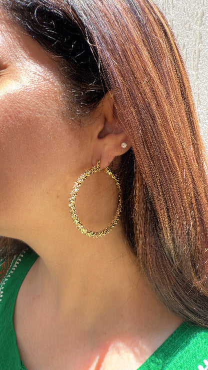 Gold Plated Crackling Textured Hoop Earrings
