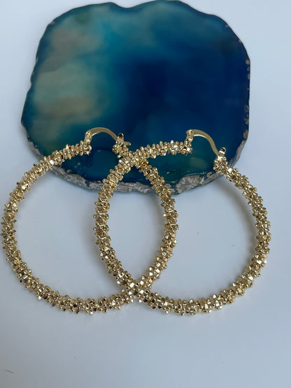 Gold Plated Crackling Textured Hoop Earrings