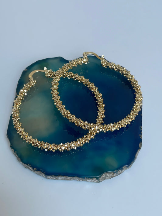 Crackling Metal Ball Hoops in Gold Finish