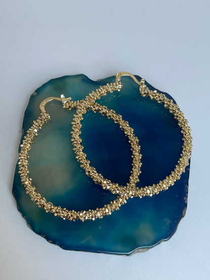 Gold Plated Crackling Textured Hoop Earrings