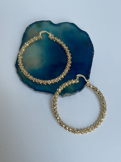 Gold Plated Crackling Textured Hoop Earrings