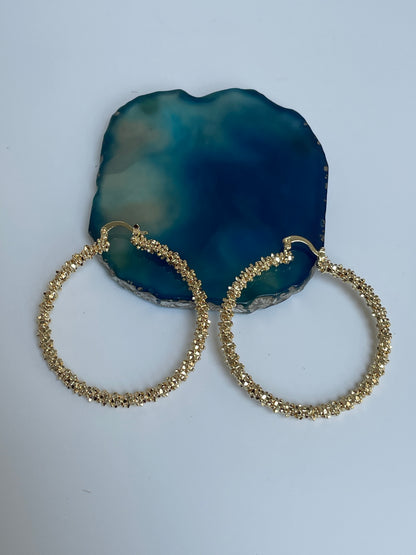 Gold Plated Crackling Textured Hoop Earrings