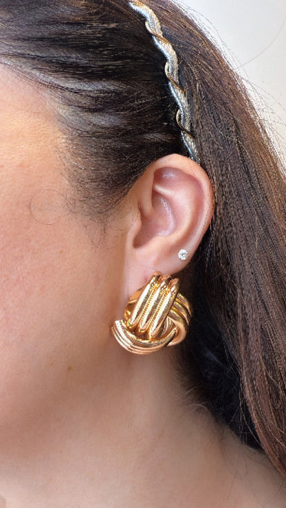 Twisted Knot Studs in Gold Finish