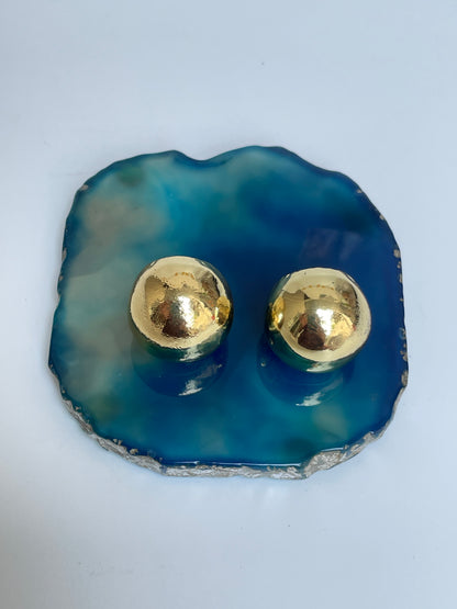 Gold Finish Textured Globe Studs