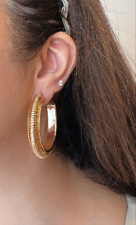 Rose Gold Finish Textured Hoops