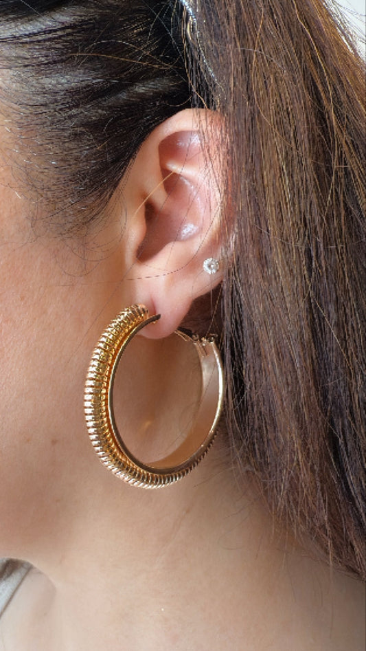 Rose Gold Finish Textured Hoops