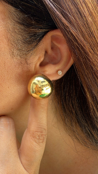Gold Finish Textured Globe Studs
