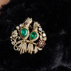 Emerald Heart Gold Plated Bird Motif Brooch