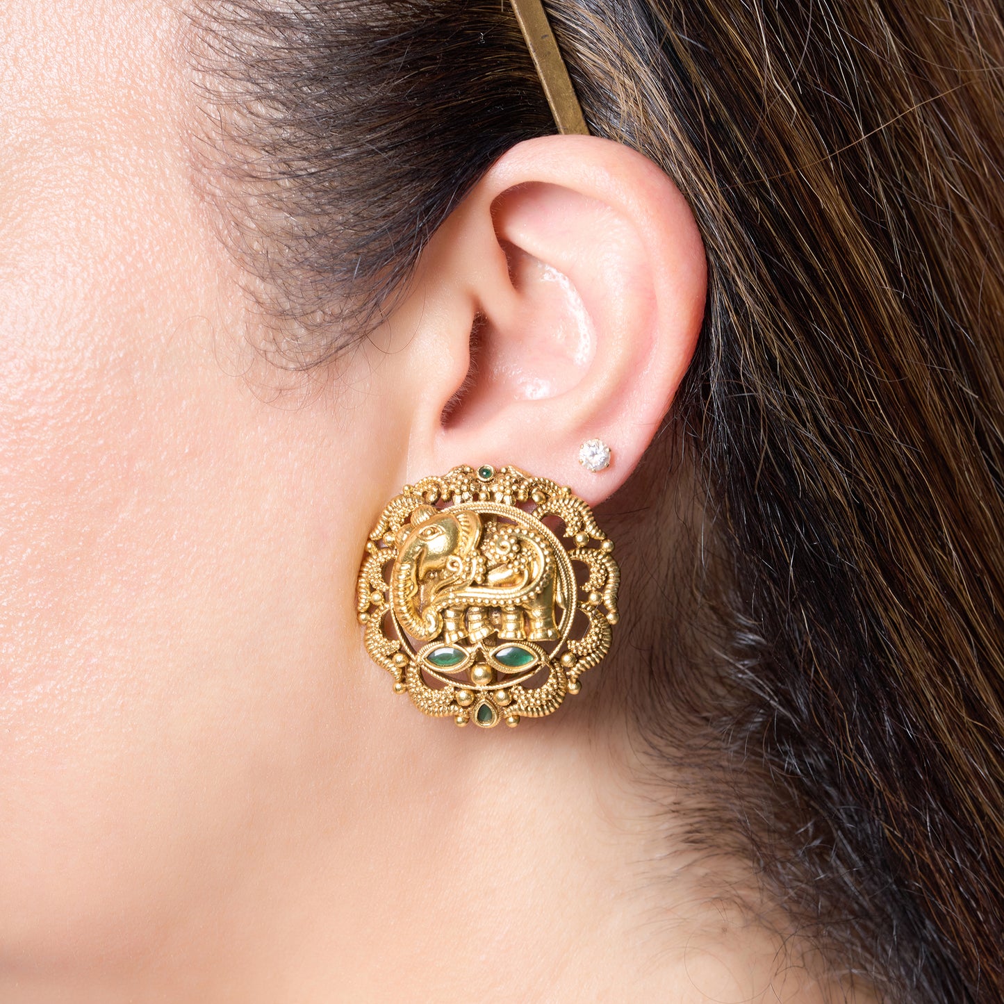 Close Image of Gold plated Elephant Design Stud earrings by studio6jewels