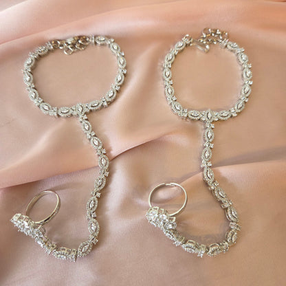 Silver American Diamond (CZ) Haathphool Set